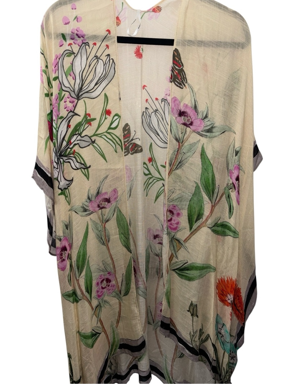 Sheer Floral Open Kimono w/ Yellow, Pink & Green RT $36